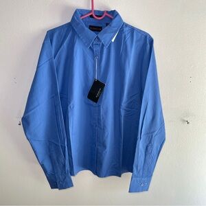 UltraClub Ladies Twill Cotton Button Collared Blue Shirt Large